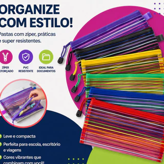 40 Peças Estojo Multiuso Bolsinha Nylon Colorido Necessaire 12x23cm Promoção