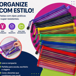40 Peças Estojo Multiuso Bolsinha Nylon Colorido Necessaire 12x23cm Promoção