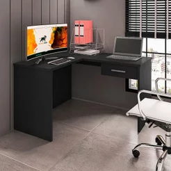 Mesa Gamer Escrivaninha em L DRX9000 1 Gaveta 152cm Preto Preto Black