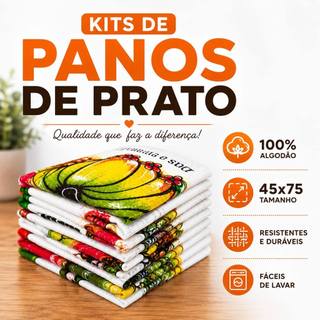 Kit até 10 Panos De Prato GRANDE 75x45 Estampado | SMC