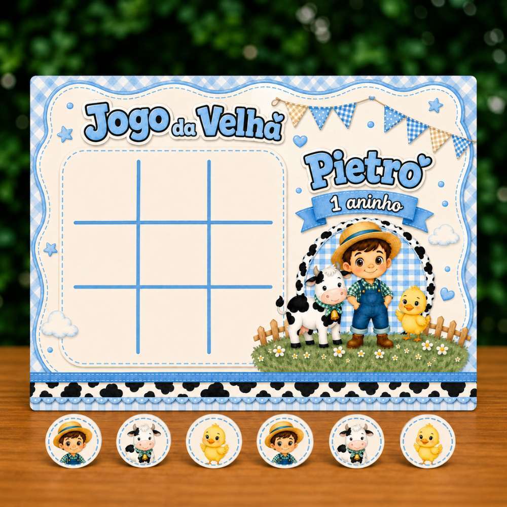 Lembrancinha Personalizada Jogo da Velha Fazenda Menino Azul / Lembrancinha de Aniversário Personalizada  Fazendinha