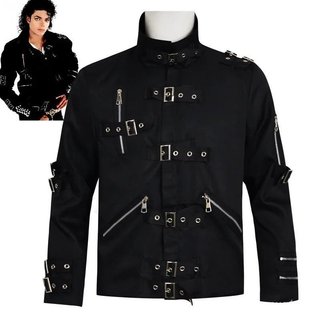 Fantasia de cosplay do Michael Jackson, Jaqueta Punk BAD MJ Preta Slim, Roupa de Fantasia para Homens que Adoram Estrela
