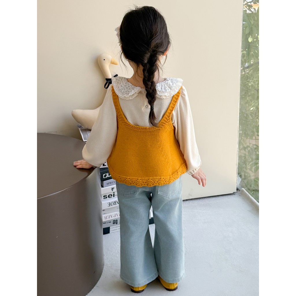 Feminino bebê terno de três peças de malha menina queimado calças Denim moda terno moda menina roupas de outono bonito b