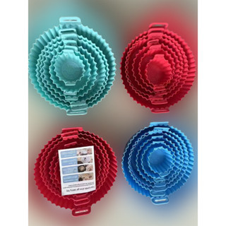 2 Kit C/6 Formas de Silicone Para Air Fryer Reutilizável Tamanho Variado Protetor Assadeira Com Alça