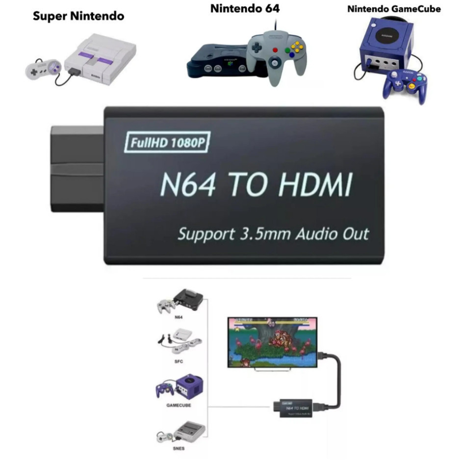 Conversor Adaptador Hdmi Para Snes N64 Ngc Nintendo 1080p Hd