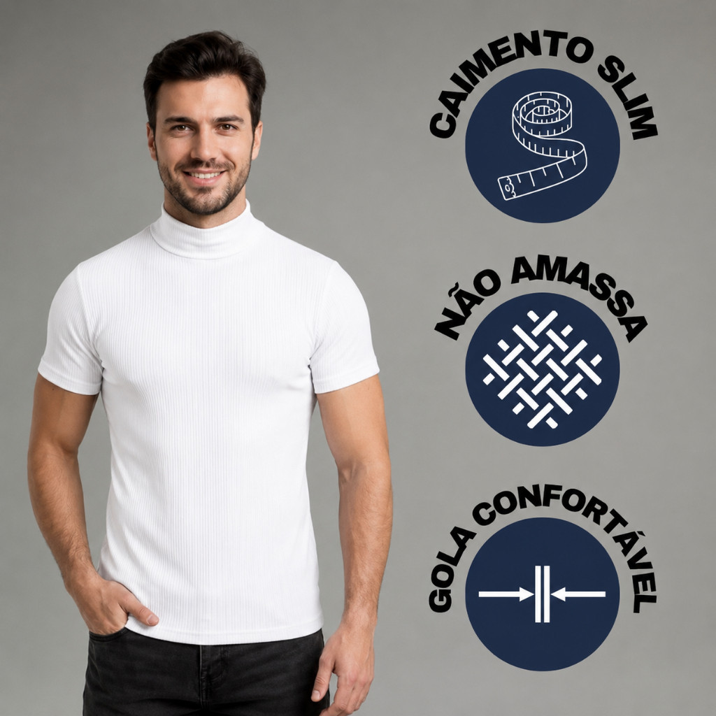Camisa Gola Alta Canelada Slim Old Money Masculina