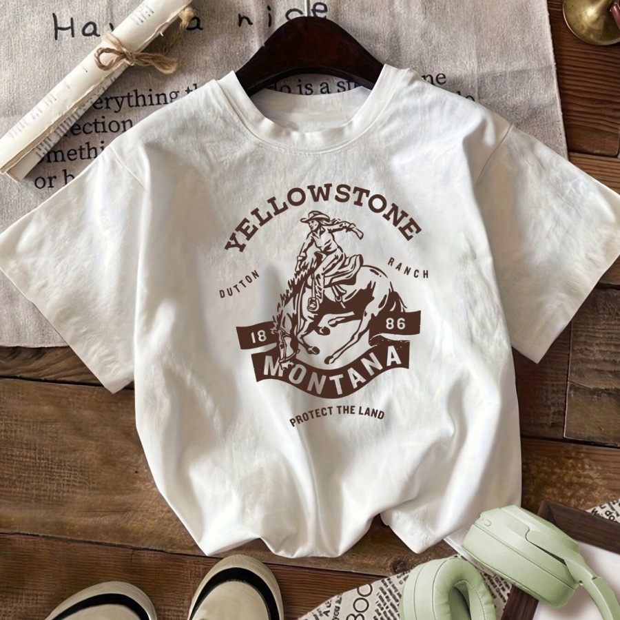 Camiseta Off White 100% Algodão Estampa Yellowstone Montana T-Shirt Feminina Casual Confortável Estilosa