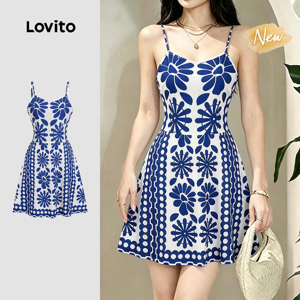 (New Arrival) Lovito Vestido Boho com Flores Estilo Resort Peça de Lazer Primave