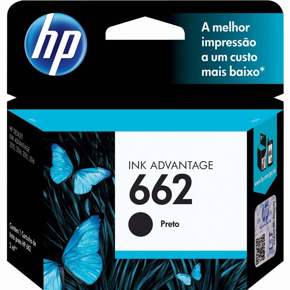 Cartucho de Tinta HP 662 Preto Ink Advantage CZ103AB