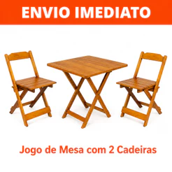 Jogos Conjuntos Mesa Bar Dobrável Madeira 70x70 Com 2 Cad.