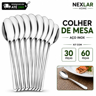 Kit 30 ou 60 Jogo De Colher De Mesa Em Inox 18cm Talheres Talher Para Cozinha Buffet Colh…