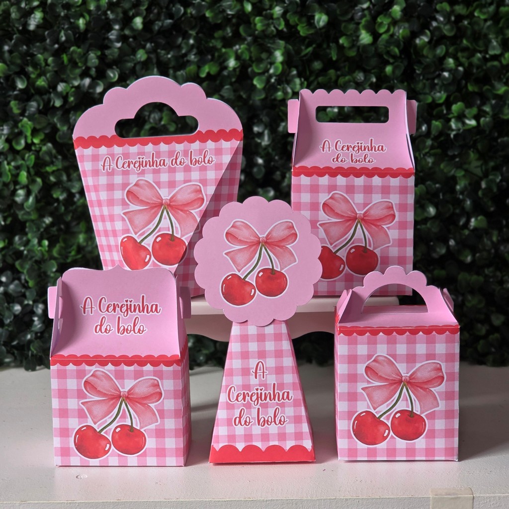 Caixinhas Cerejinha ROSA Cereja - PEGUE E MONTE - PRONTA ENTREGA festa lembrancinha aniversario decoração personalizados