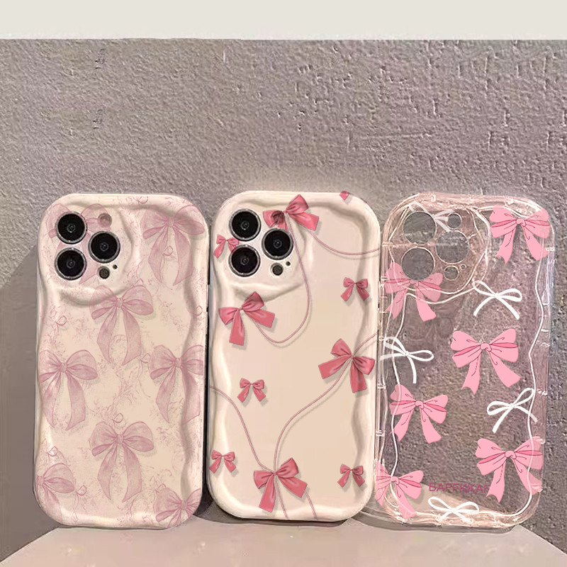 Coreano Adorável Rosa Bowknot Caso Capa Para Samsung Galaxy A15 A14 A55 A05 A05S A03S A02S A32 A12 A23 Macio Silicone On