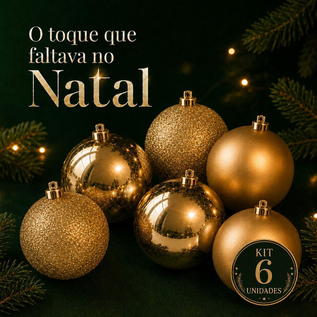 Kit 6 Bolas De Natal Dourada 8cm Mista Brilhante Fosco Glitter Decoração De Natal Árvore Casa Primo