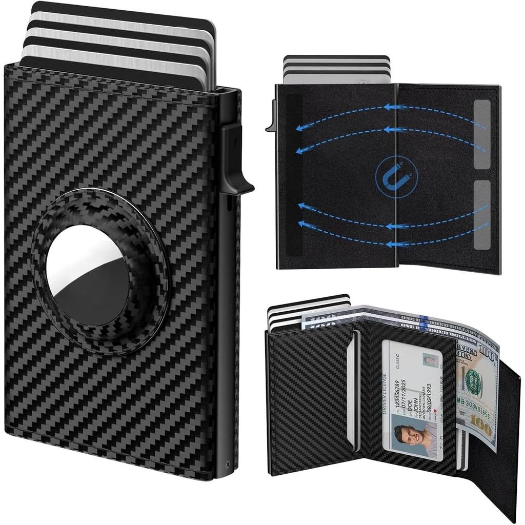 Carteira Pop-Up Masculina para AirTag: Couro Genuíno Premium, Bloqueio RFID, Int