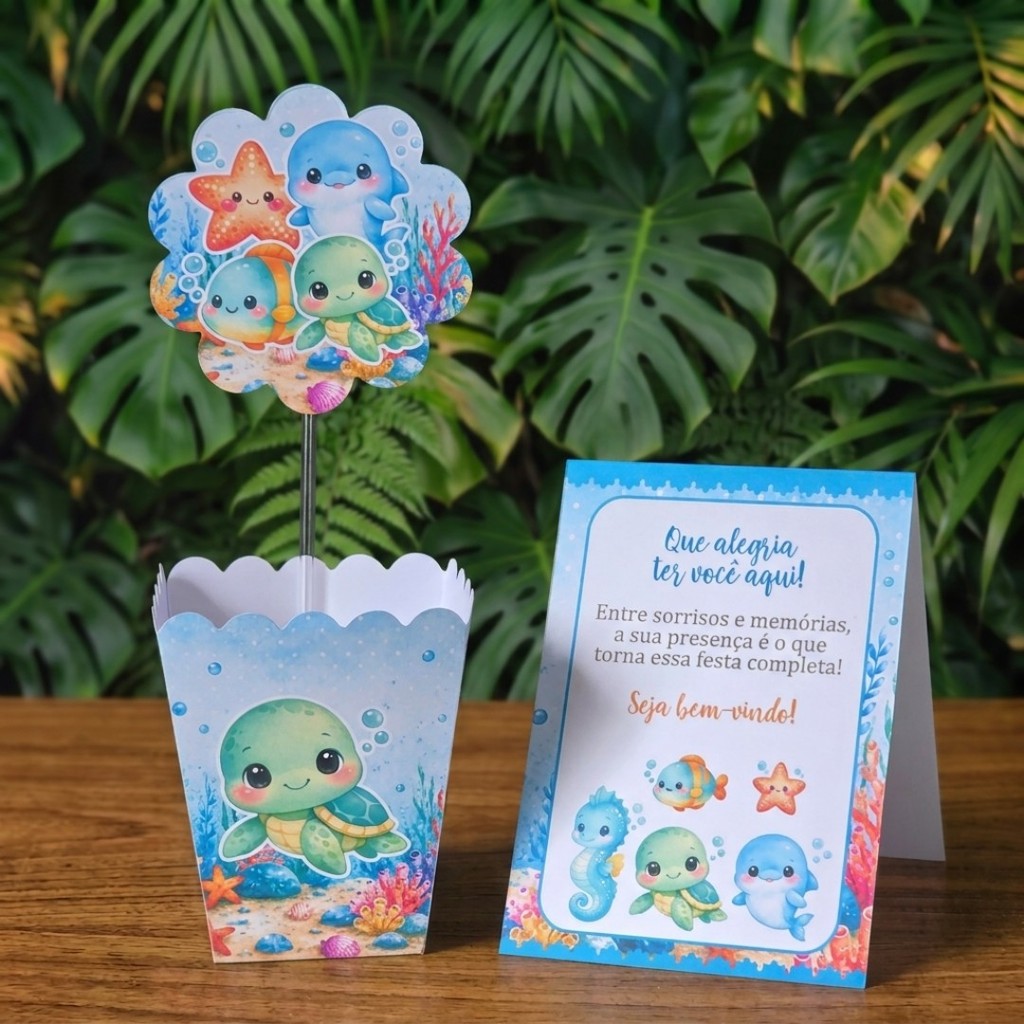 Centros de mesa + Plaquinhas FUNDO DO MAR MENINO lembrancinhas personalizadas aniversario infantil decoração kit festa