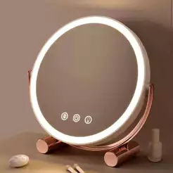 Espelho de Maquiagem com LED – Mesa Redonda, Madeira Bambu, Luz Branca, Recarga USB
