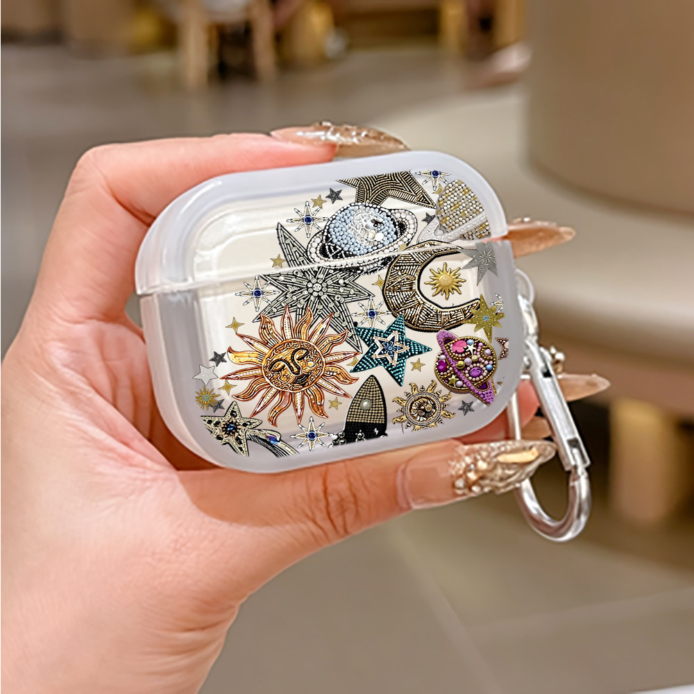 Capa De Fone De Ouvido Para AirPods 4/3/2/1 Sun Moon Star Case Com Chaveiro Pro Protetora