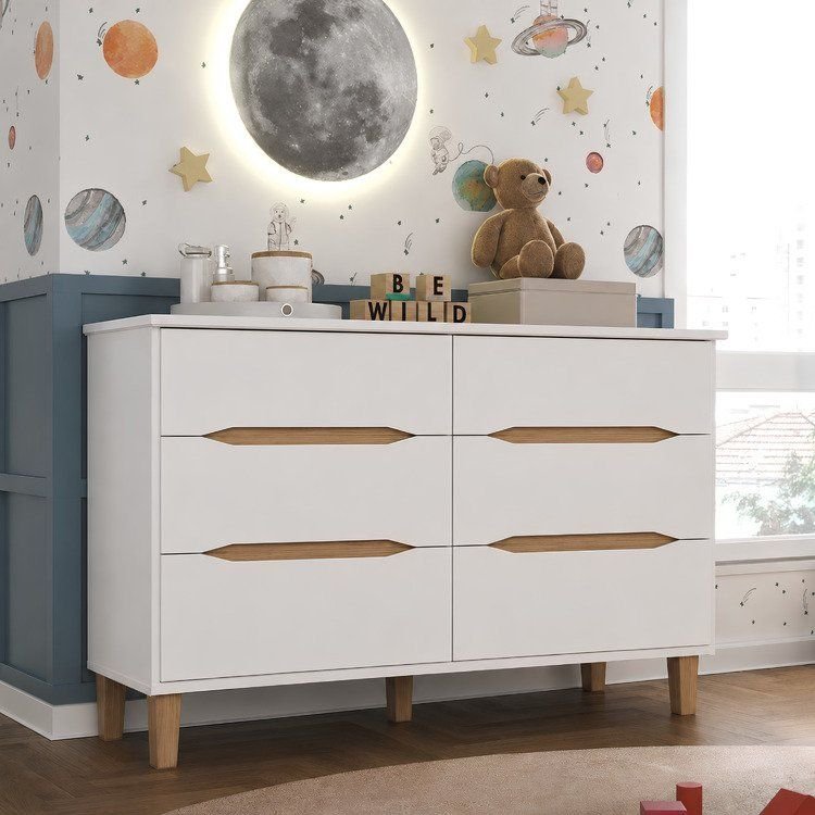 Cômoda Infantil 6 Gavetas Sky Yescasa Branco/Olmo Italiano Branco/Olmo Italiano