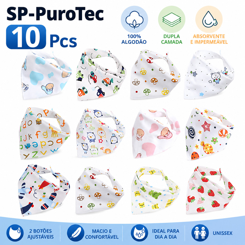 10 Pcs Babador Bandana Bebê Unissex 2 Botões Algodão Suave Absorvente Impermeável Para Saliva Alimentação