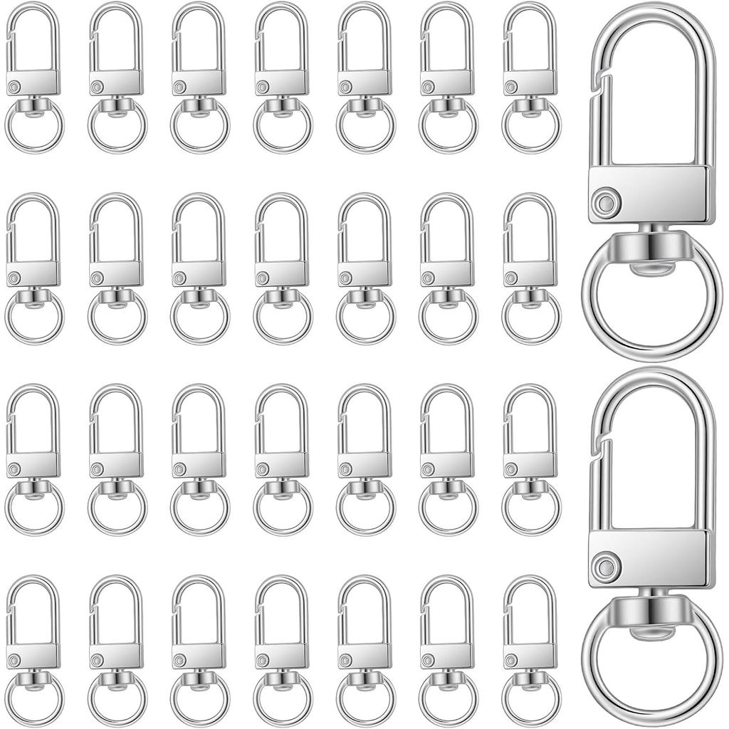 30 Peças de Fechos de Metal Prateado Tipo Lagosta, Fechos de Lagosta para Chaveiro, Ganchos Giratórios para Chaveiro, Co