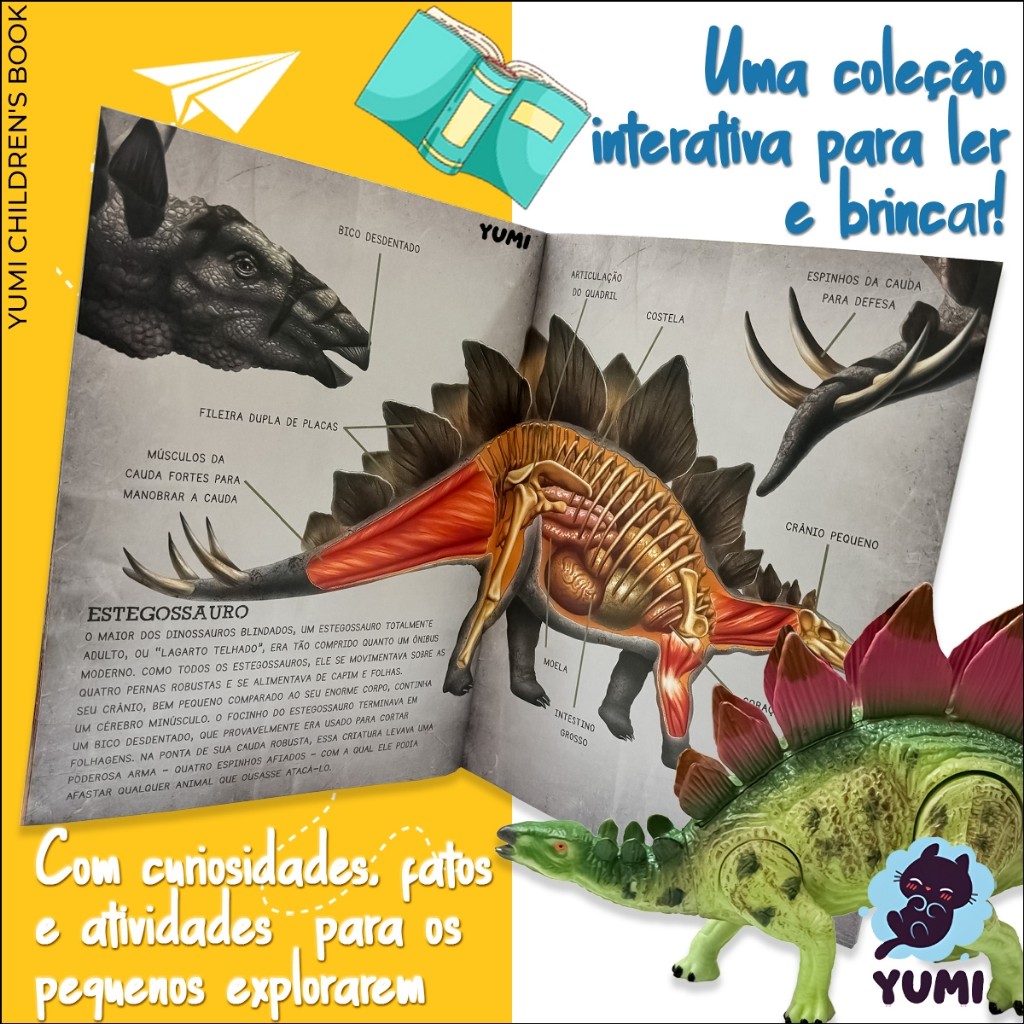 Livro Mundo Dos Dinossauros + Dinossauro Brinquedo Estegossauro Colecionável Articulado E Realista · foto 2