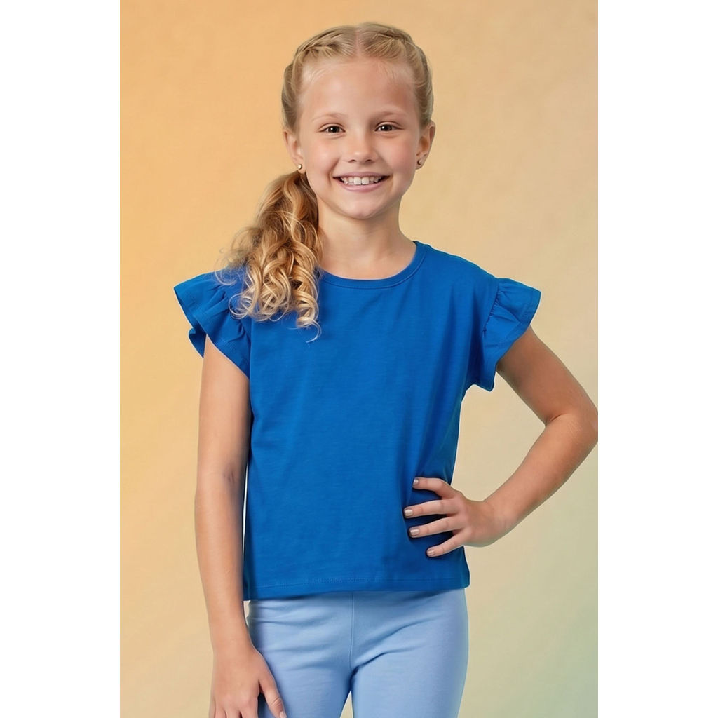 Blusa Básica Infantil Menina Manga Franzida Elian Azul
