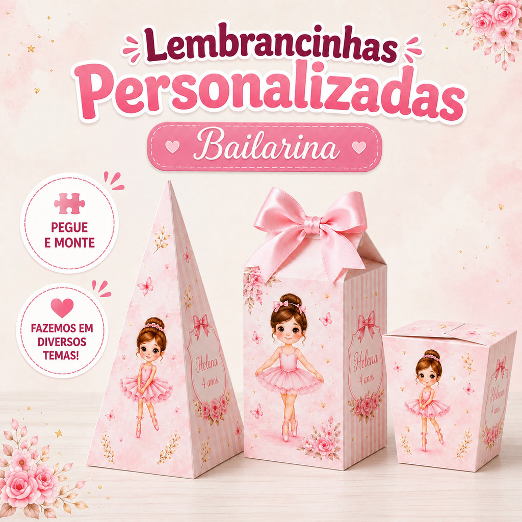 Kit Festa Bailarina Personalizado | Lembrancinha de Festa | Caixinhas | Aniversário Infantil