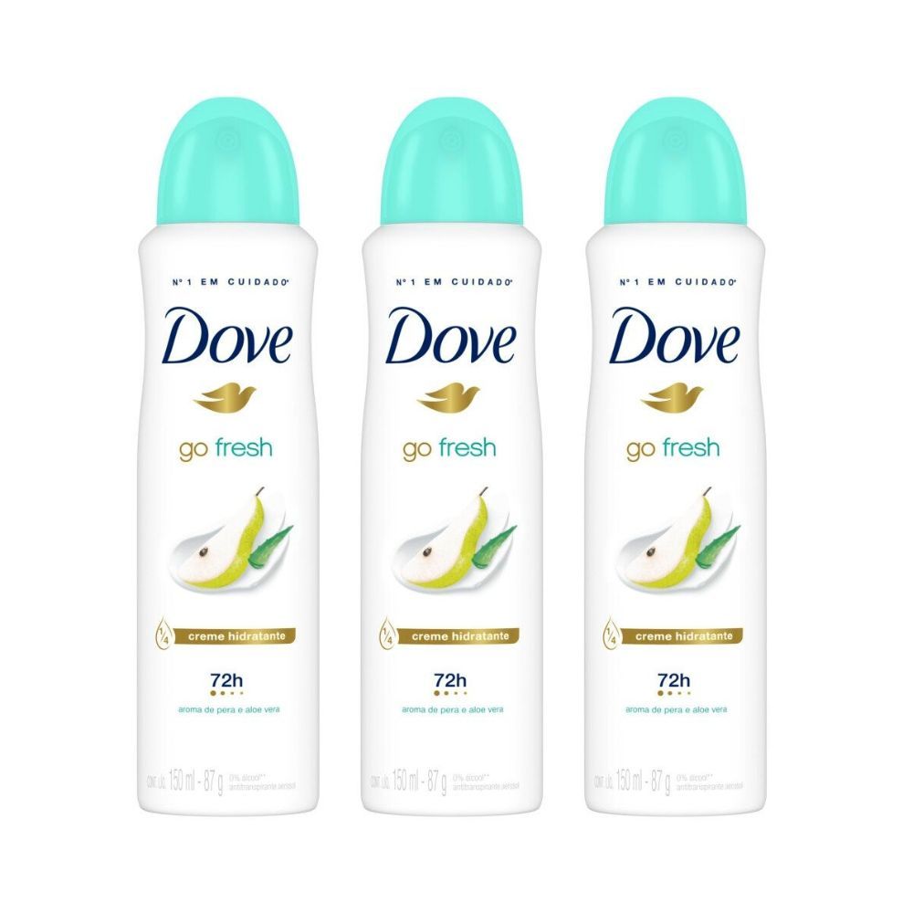 Kit 3 Desodorante Antitranspirante Aerosol Dove Go Fresh Pera e Aloe Vera 150ml