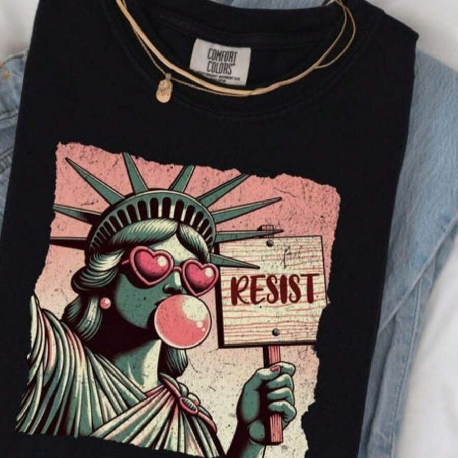 Tshirt Feminina Estilosa Camisa Estampada Estátua Resist Bola de Chiclete Estampada Lançamento Camiseta 100% Algodão