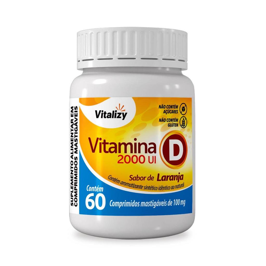 Vitamina D D3 60 Comprimidos Mastigáveis Alto Teor Sabor Laranja Zero Açúcar Original Vitalizy