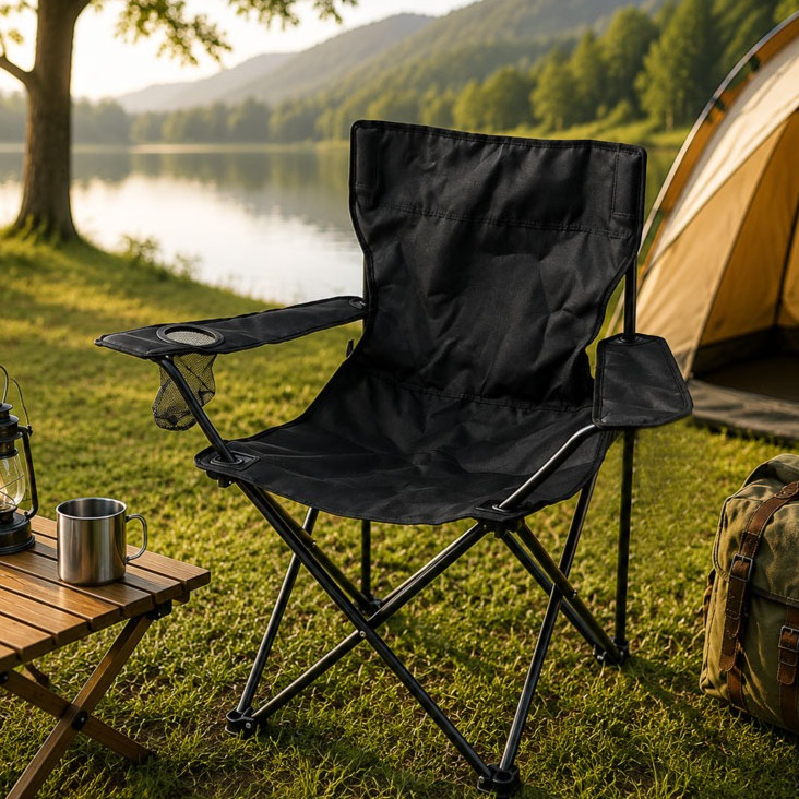 Cadeira Camping Dobrável Portátil Reforçada com Porta Copos