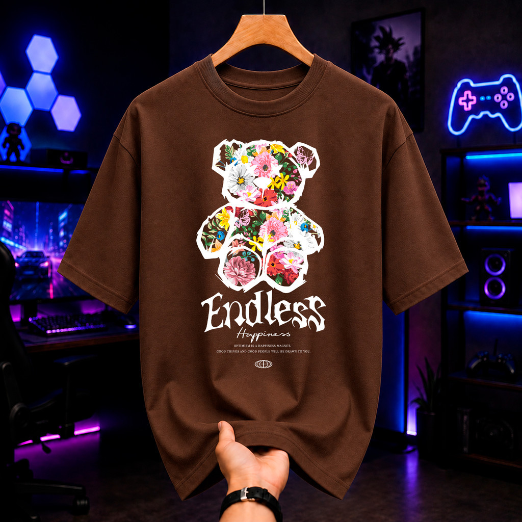 Blusa Camiseta Estampada Urso de Flores Unissex Look Moderno Streetwear Casual Confortável Oversized