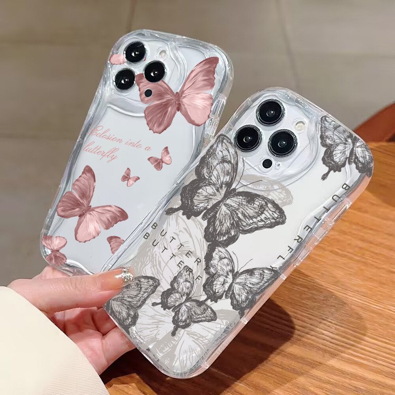 Capa De Telefone Borboleta Com Esboço Estético Para Samsung Galaxy A57 A27 A17 A07 A26 A37 A56 A55 A36 A16 A06 A54 A15 A