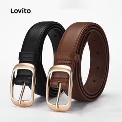 Lovito Casual Cinto de Metal para Todas As Estações Preto para Mulheres LFA83217