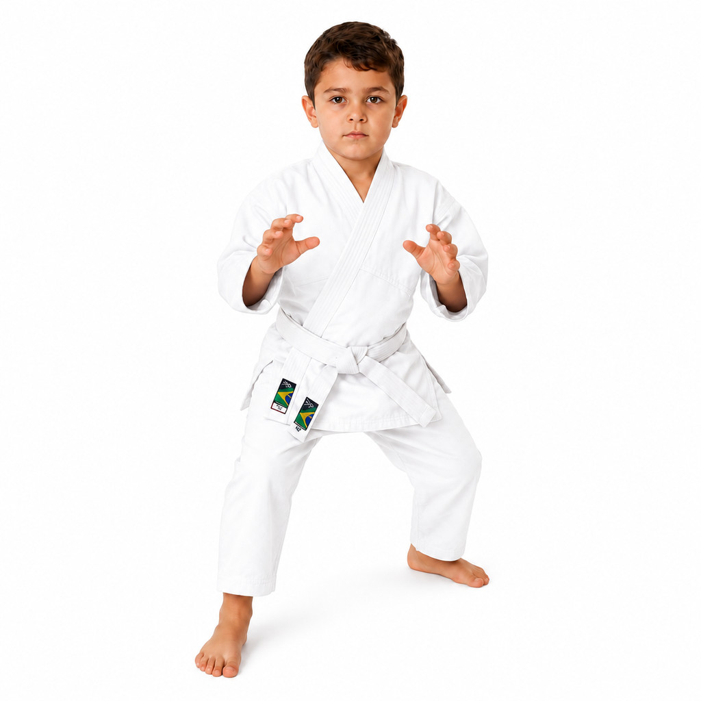 Kimono Jiu Jitsu Judô Infantil Sarja 300g Reforçado C/ Lapela 6 Costuras E Faixa Inclusa