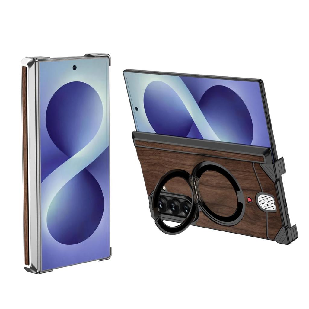 Premium Nogueira Grão De Madeira Metal Snap Borderless Caso Para Galaxy Z Fold 8