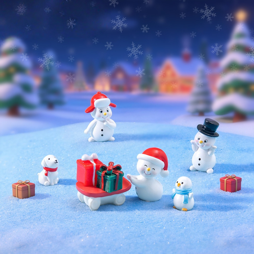 Mini Boneco de Neve Natal Resina 6 Modelos Enfeite Natalino Miniatura DIY Decoração