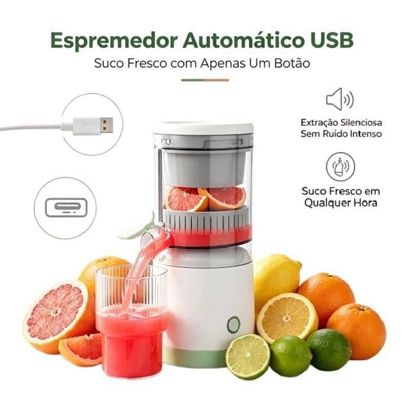 Espremedor Elétrico Portátil de Laranja e Frutas-Bivolt e Recarregável USB Janoclick