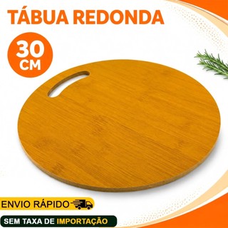 Tabua para Corte Redonda Grande 30 cm em Madeira Servir Multiuso Pizza Frios Churrasco