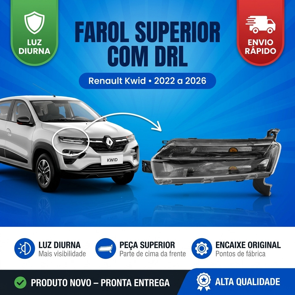 Farol Renault Kwid 2022 2023 2024 2025 2026 Superior DRL Luz Diurna Esq + Dir