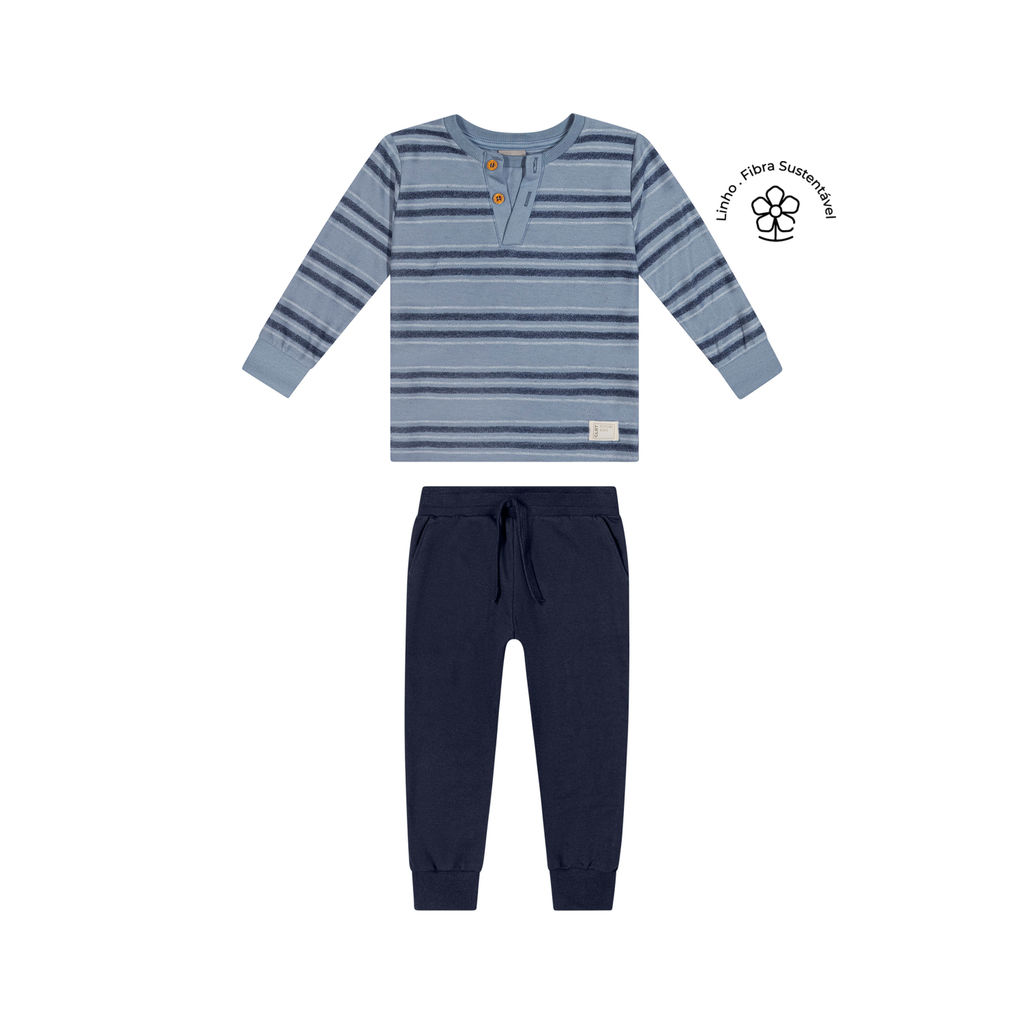 Conjunto Longo Infantil Menino Listrado Colorittá Azul