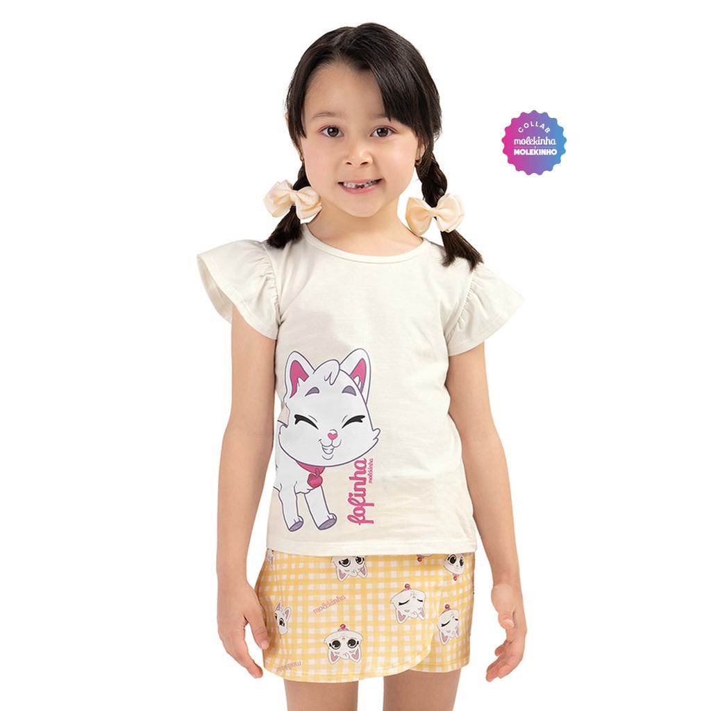 Conjunto Curto Infantil Menina Xadrez Elian Bege