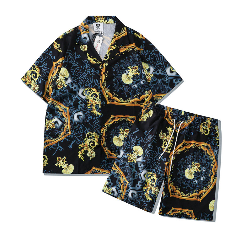[Novo produto] Marca Digital impresso manga padrão Shorts casuais High Street solto camisa de manga curta manga masculin