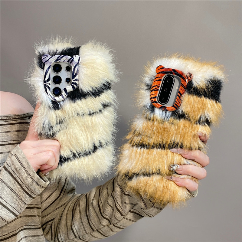 Luxo Macio Pelúcia Tigre Listra Linha Caso De Telefone Para Samsung S26 S25 S24 S23 A14 A54 A15 A35 A55 A16 A26 A36 A56 