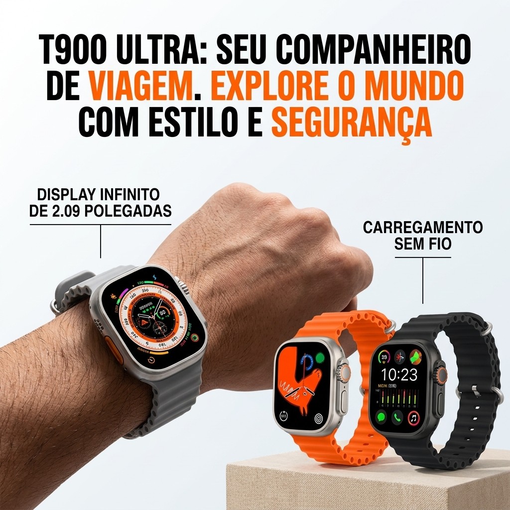 Relógio Inteligente Smartwatch T900 Ultra 2.09" Tela Infinita Carregamento Sem Fio Bluetooth Esportivo
