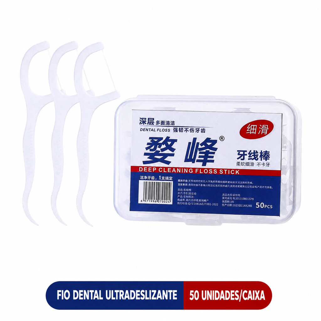 Kit 50 Palitos de Limpeza Interdental com Fio Dental
