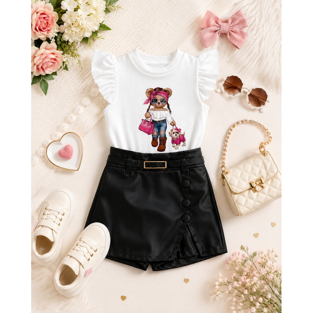 Conjunto Infantil Menina Blusa Shorts Saia Bloguerinha Festa Moda Bloguerinha Lançamento