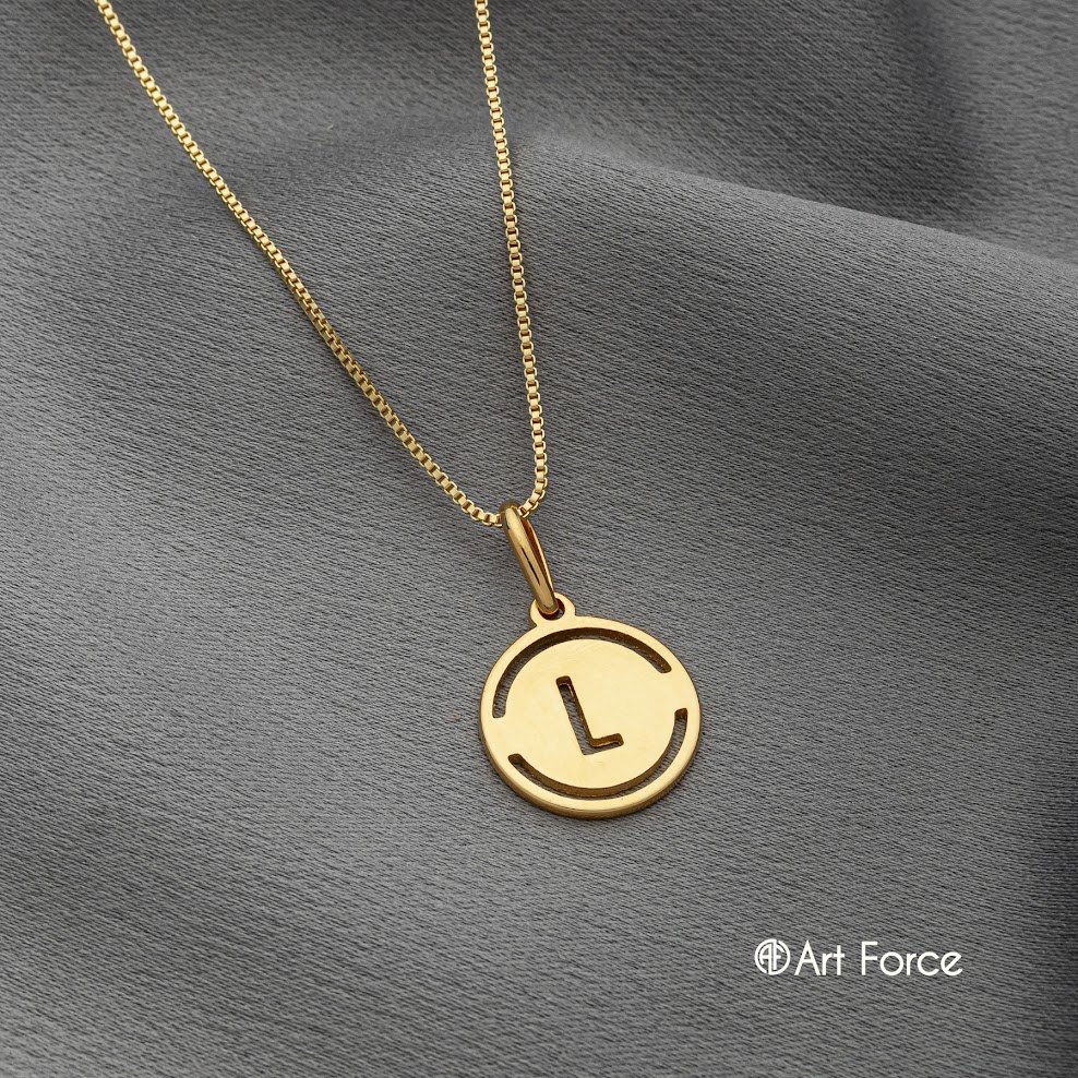 Colar Letra Inicial Banho a Ouro 18k Circular Colar Premium - Art Force Semijoias