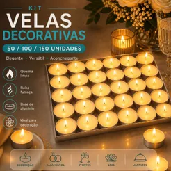 Kit 50/100/150 Velas Rechaud Parafina Com Suporte Alumínio Decorativas Evento Dia dos Namorados Flutuante Casamento